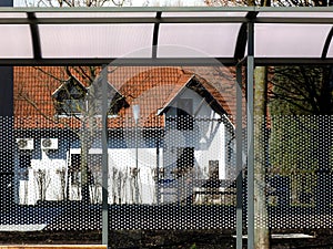 Glass and Aluminum Structured Bus Shelter Roof detail