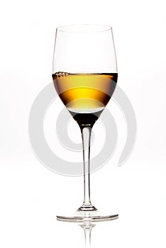 Glass of amber coloured wine or sherry