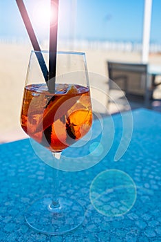 Glass of aperol spritz cocktail