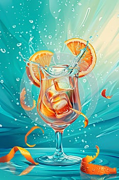 Glass of Aperol spritz cocktail on blue background