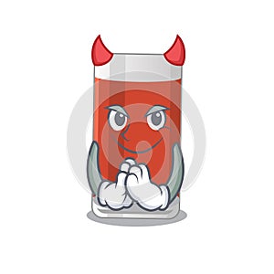 Glass of apple juice clothed as devil cartoon character design on Halloween night