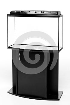 Glass aquarium with a curbstone on a white background with a lid photo