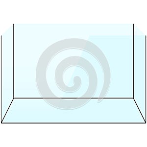 glass aquarium tank, transparent clear glass fish tank with light reflection reflected in the glass graphic illustrations.