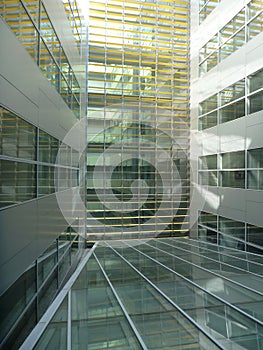 Glass atrium of a modern office buildind