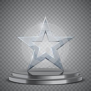 Glass award in the form of star on podium