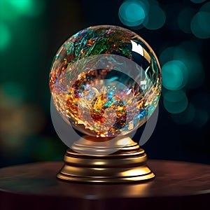 A glass ball with colorful lights inside - AI generated Illustration