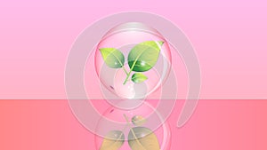 Glass ball with a green plant inside on a pink background. EPS 10.