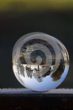 Glass ball photography turning scene upside down