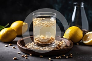 Glass Of Barley Water With Lemon. Generative AI