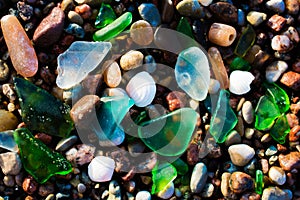 Glass beach. Natural texture with polished sea glass