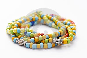 Glass Beads Bracelets on White Background