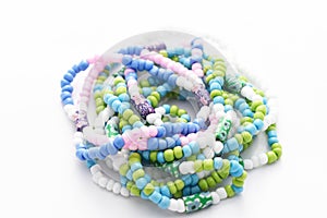 Glass Beads Bracelets on White Background