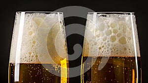Glass of Beer or Ale on black background. White lager craft  Beer festival. Beer with foam in a pub
