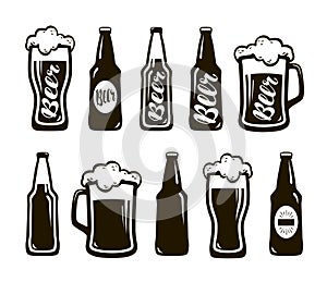 Tazza birra birra chiara. tazza una bottiglia un impostato composto da icone. un ristorante,,. vettore illustrazioni 