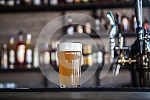 Glass of beer in a bar
