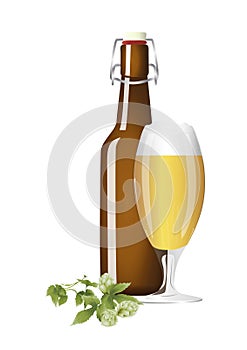 Glass beer and beer bottle