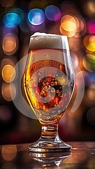 A glass of beer with blurred background