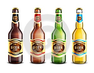 Glass Beer Bottles Realistic Set