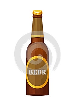 Glass beer brown bottle on white background isolated