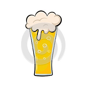 Glass of beer in cartoon style isolated on white background