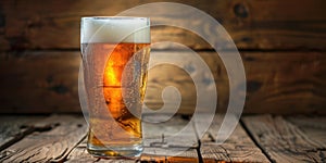 Glass of Beer and Cigar on Wooden Table