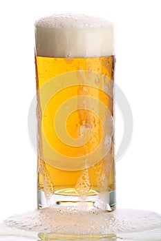 Glass of beer close-up with froth