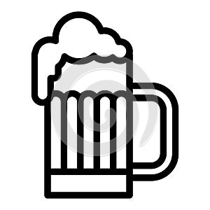 Glass of beer with foam line icon. Mug of cold beer vector illustration isolated on white. Beer glass with froth outline