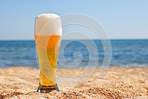 Glass of beer with froth and bubbles