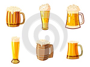 Glass of beer icon set, cartoon style