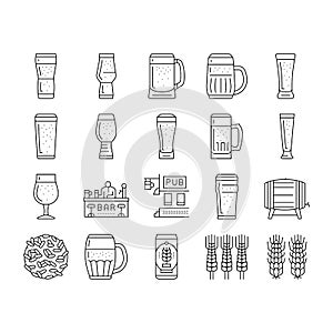 glass beer mug pint bar drink icons set vector