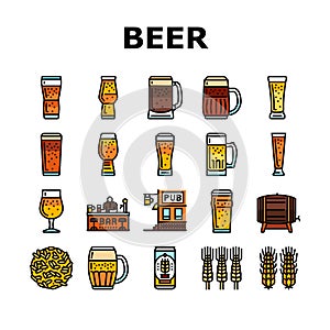 glass beer mug pint bar drink icons set vector