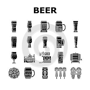 glass beer mug pint bar drink icons set vector