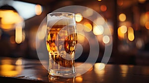 Glass of beer on the table closeup. German beer festival, Oktoberfest, Munich