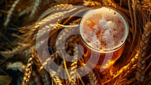 Glass of Beer on Wheat Field, Iconic Refreshment Symbolized by the Harmony of Nature