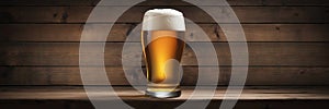 Glass of beer on a wooden background, closeup, isolated