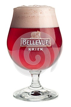 Glass of Belgian Bellevue Kriek fruit beer