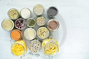 Glass bins for storing legumes and pasta which are zero waste