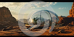 Glass Bio-Dome on Mars with Oxygen-Producing Plants for Space Exploration, Colonization, and Futuristic Design Projects photo