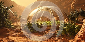 Glass Bio-Dome on Mars with Oxygen-Producing Plants for Space Exploration, Colonization, and Futuristic Design Projects photo