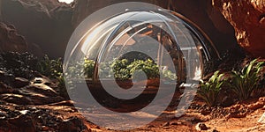 Glass BioDome on Mars with OxygenProducing Plants for Space Exploration Colonization and Futuristic Design Projects photo