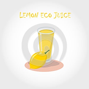 Glass of bio fresh lemon juice. Vector illustration. Text title.