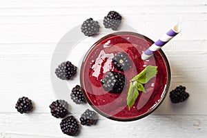 Glass of blackberry smoothie