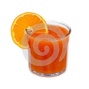 Glass of blood orange and orange juice in glass on white