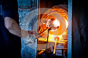 Glass blowing furnace. traditiona technique of glass blowing