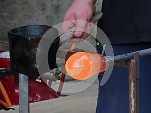 Glass blowing cooled with water