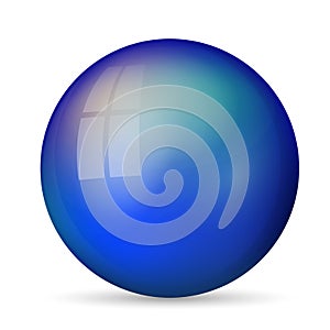 Glass blue ball or precious pearl. Glossy realistic ball, 3D abstract vector illustration highlighted on a white