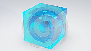 Glass blue cube with sphere