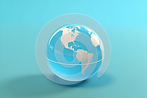 Glass blue globe on light blue background
