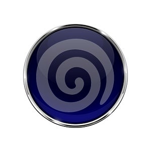 Glass blue shiny 3d button with metal frame