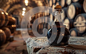 Glass bottle of authentic modena balsamic vinegar